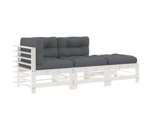 3-Osaline Aiamööbli Komplekt Patjadega, Valge, Täispuit