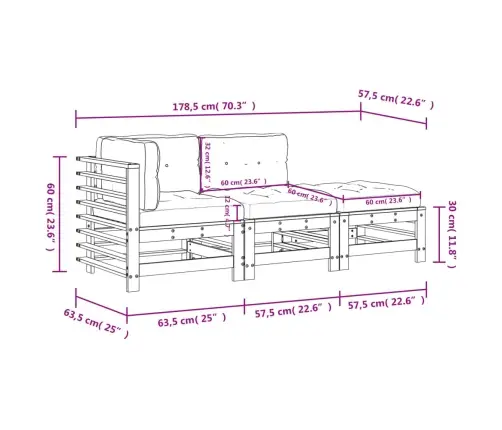 3-Daļīgs Dārza Atpūtas Mēbeļu Komplekts Ar Matračiem, Egle Vidaxl