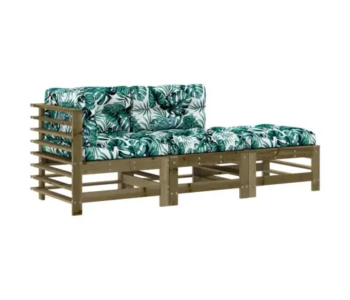3-Osaline Aiamööbli Komplekt Patjadega, Immutatud Männipuit