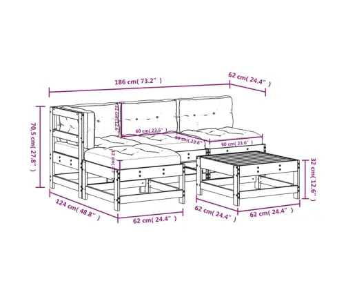 5-Daļīgs Dārza Atpūtas Mēbeļu Komplekts Ar Matračiem, Priede Vidaxl