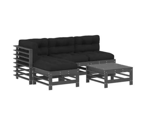 5-Osaline Aiamööbli Komplekt Patjadega, Hall, Täispuit