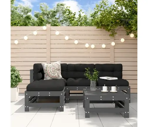 5-Osaline Aiamööbli Komplekt Patjadega, Hall, Täispuit