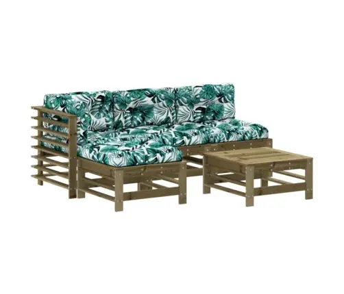 5-Osaline Aiamööbli Komplekt Patjadega, Immutatud Männipuit