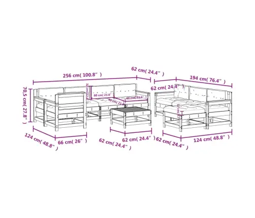 10-Osaline Aia Mööblikomplekt Patjadega, Täispuit