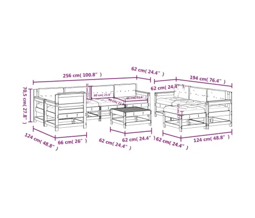 10-Daļīgs Dārza Atpūtas Mēbeļu Komplekts Ar Matračiem, Egle Vidaxl
