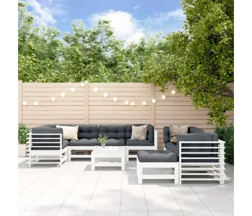 10-Osaline Aiamööbli Komplekt Patjadega, Valge, Täispuit