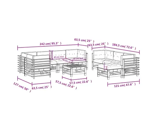 10-Osaline Aiamööbli Komplekt Patjadega, Ebatsuuga Puit