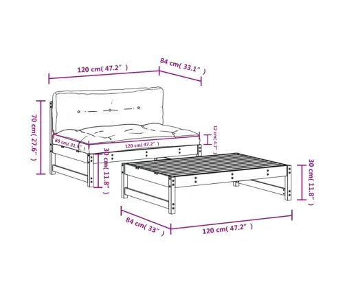 2-Daļīgs Dārza Atpūtas Mēbeļu Komplekts Ar Matračiem, Masīvkoks Vidaxl