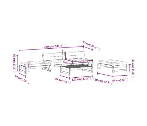 5-Daļīgs Dārza Atpūtas Mēbeļu Komplekts Ar Matračiem, Masīvkoks Vidaxl