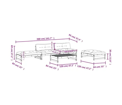 5-Daļīgs Dārza Atpūtas Mēbeļu Komplekts Ar Matračiem, Egle Vidaxl