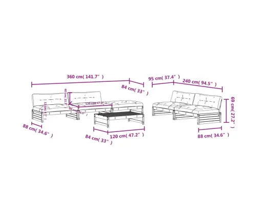 6-Osaline Aiamööbli Komplekt Patjadega, Valge, Täispuit