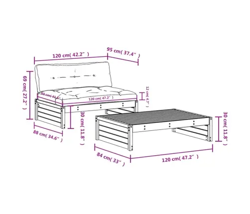 2-Daļīgs Dārza Atpūtas Mēbeļu Komplekts Ar Matračiem, Priede Vidaxl