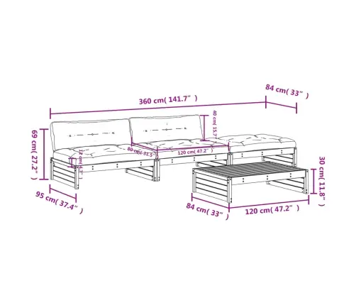 4-Daļīgs Dārza Atpūtas Mēbeļu Komplekts Ar Matračiem, Masīvkoks Vidaxl