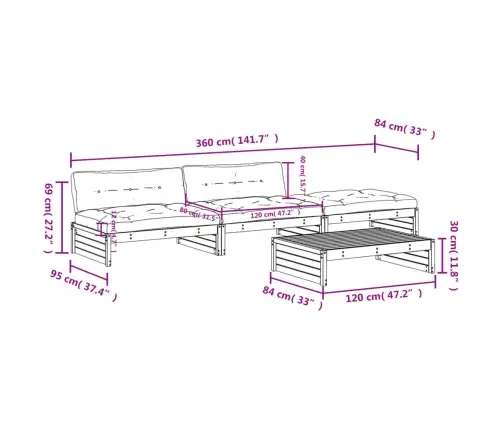 4-Daļīgs Dārza Atpūtas Mēbeļu Komplekts Ar Matračiem, Egle Vidaxl