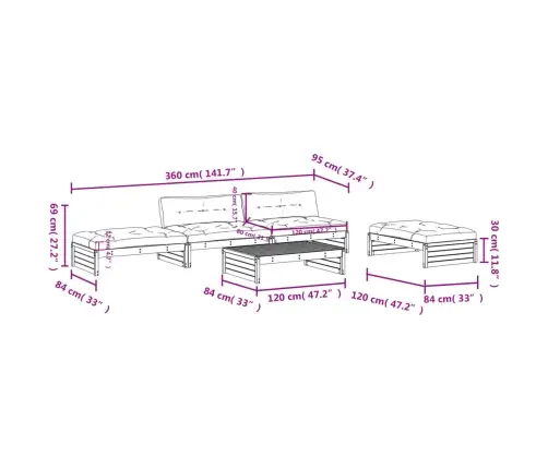 5-Daļīgs Dārza Atpūtas Mēbeļu Komplekts Ar Matračiem, Egle Vidaxl