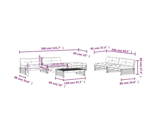 6-Osaline Aiamööbli Komplekt Patjadega, Valge, Täispuit