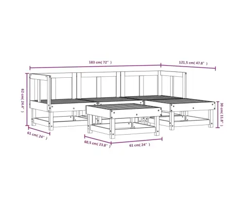 5-Daļīgs Dārza Atpūtas Mēbeļu Komplekts, Priedes Masīvkoks Vidaxl