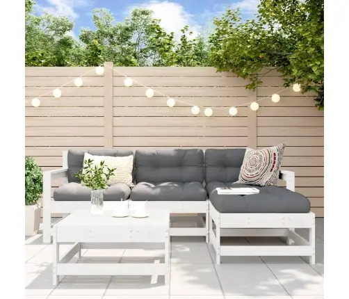 Sodo Poilsio Baldų Komplektas, 5 Dalių, Baltas, Pušies Masyvas