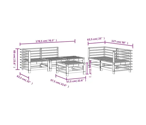6-Daļīgs Dārza Mēbeļu Komplekts, Balts Priedes Masīvkoks Vidaxl
