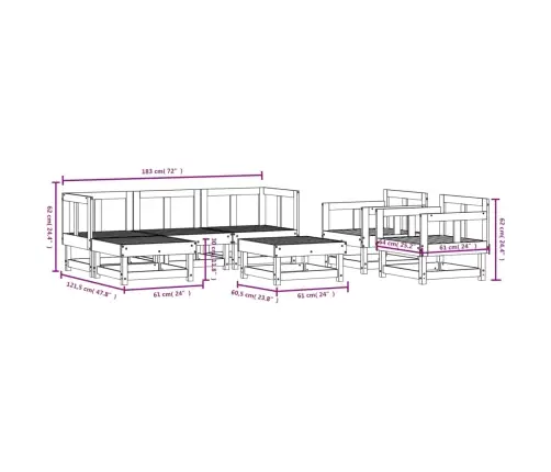 7-Daļīgs Dārza Mēbeļu Komplekts, Balts Priedes Masīvkoks Vidaxl