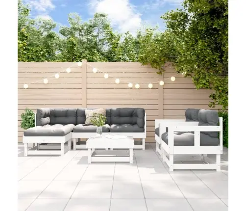 7-Daļīgs Dārza Mēbeļu Komplekts, Balts Priedes Masīvkoks Vidaxl