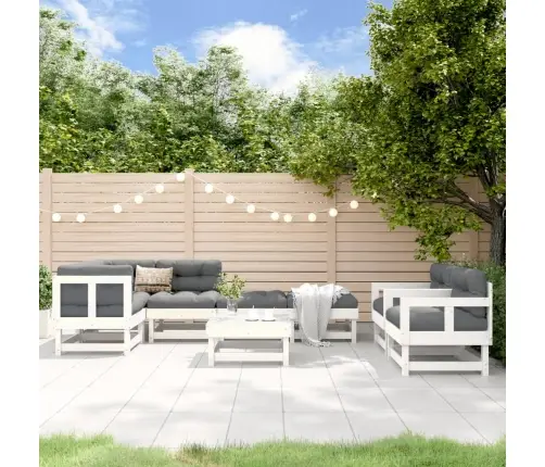 8-Daļīgs Dārza Mēbeļu Komplekts, Balts Priedes Masīvkoks Vidaxl