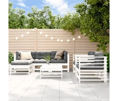 7-Daļīgs Dārza Mēbeļu Komplekts, Balts Priedes Masīvkoks Vidaxl