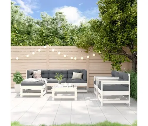 7-Daļīgs Dārza Mēbeļu Komplekts, Balts Priedes Masīvkoks Vidaxl