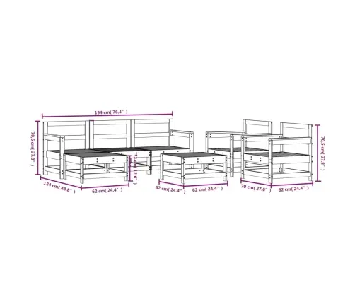 7-Daļīgs Dārza Mēbeļu Komplekts, Impregnēts Priedes Koks Vidaxl