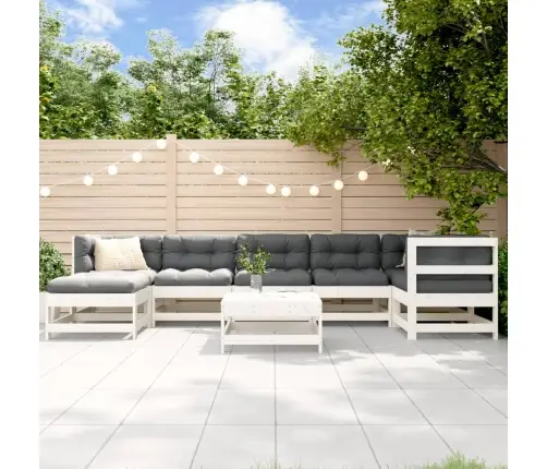 8-Daļīgs Dārza Mēbeļu Komplekts, Balts Priedes Masīvkoks Vidaxl