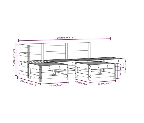 6-Daļīgs Dārza Mēbeļu Komplekts, Balts Priedes Masīvkoks Vidaxl