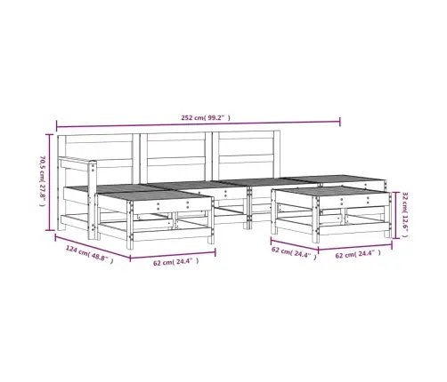 Sodo Poilsio Baldų Komplektas, 6 Dalių, Baltas, Pušies Masyvas