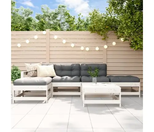 Sodo Poilsio Baldų Komplektas, 6 Dalių, Baltas, Pušies Masyvas