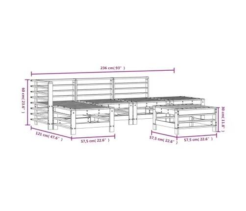 6-Daļīgs Dārza Mēbeļu Komplekts, Balts Priedes Masīvkoks Vidaxl