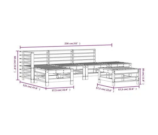 Sodo Poilsio Baldų Komplektas, 6 Dalių, Pušies Medienos Masyvas