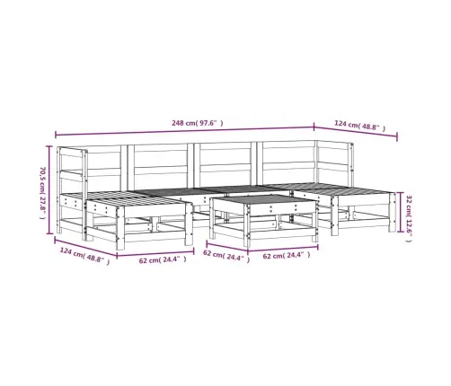 7-Daļīgs Dārza Mēbeļu Komplekts, Balts Priedes Masīvkoks Vidaxl