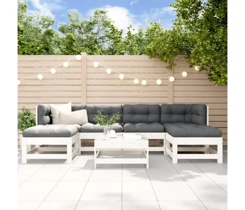 7-Daļīgs Dārza Mēbeļu Komplekts, Balts Priedes Masīvkoks Vidaxl