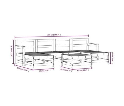 7-Daļīgs Dārza Mēbeļu Komplekts, Balts Priedes Masīvkoks Vidaxl