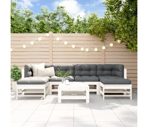 7-Osaline Aiamööbli Komplekt, Valge, Täismännipuit