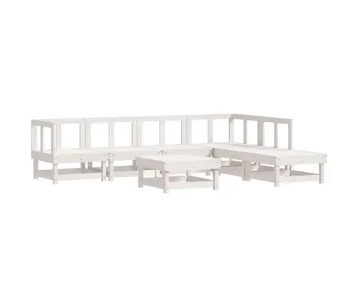 7-Daļīgs Dārza Mēbeļu Komplekts, Balts Priedes Masīvkoks Vidaxl