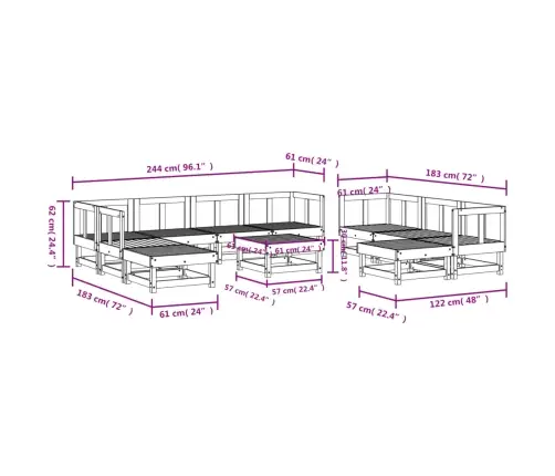 11-Daļīgs Dārza Mēbeļu Komplekts, Priedes Masīvkoks, Balts Vidaxl