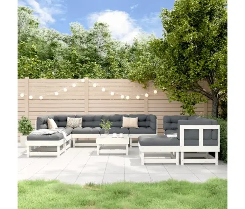 11-Daļīgs Dārza Mēbeļu Komplekts, Priedes Masīvkoks, Balts Vidaxl