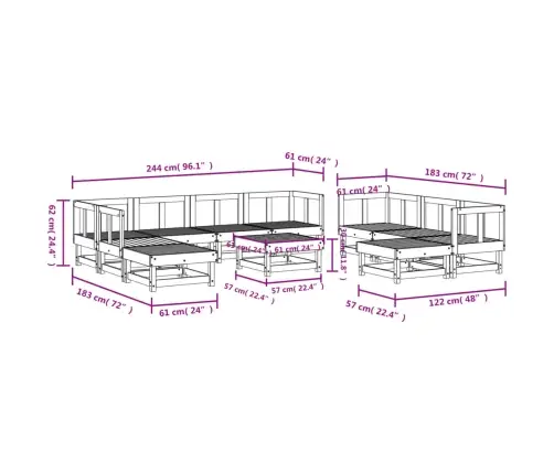 Sodo Poilsio Baldų Komplektas, 11 Dalių, Impregnuota Pušis