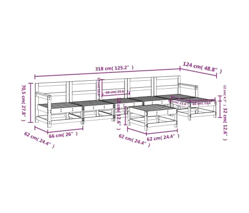 Sodo Poilsio Baldų Komplektas, 7 Dalių, Baltas, Pušies Masyvas