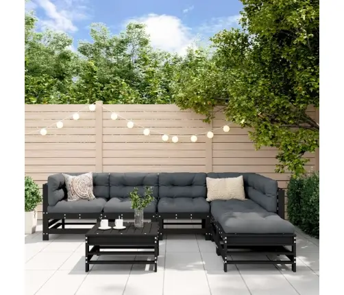 7-Daļīgs Dārza Mēbeļu Komplekts, Melns Priedes Masīvkoks Vidaxl