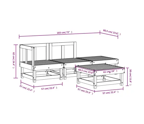 4-Daļīgs Dārza Atpūtas Mēbeļu Komplekts, Balts Priedes Koks Vidaxl