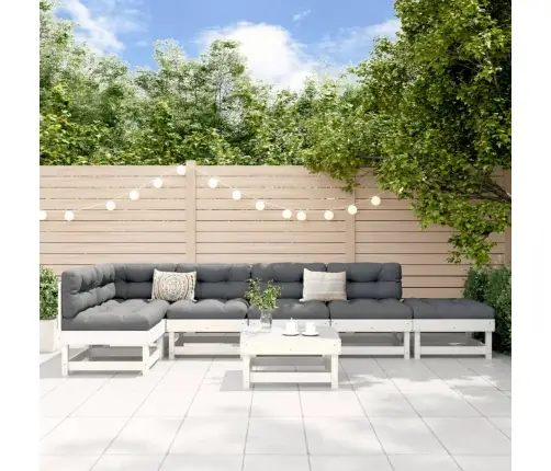 7-Osaline Aiamööbli Komplekt, Valge, Täismännipuit