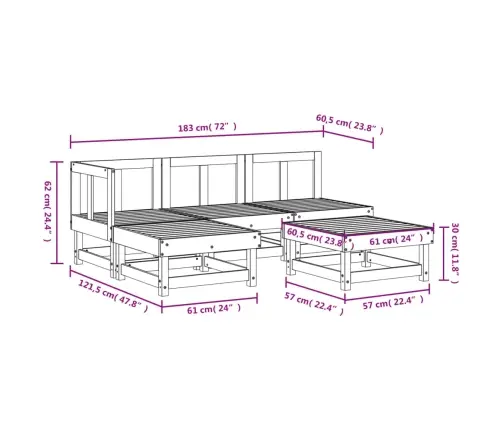 5-Daļīgs Dārza Atpūtas Mēbeļu Komplekts, Priedes Masīvkoks Vidaxl