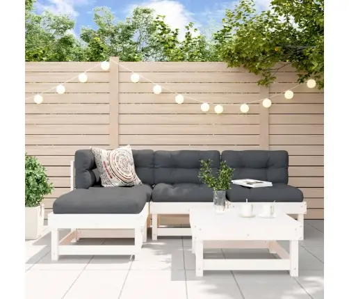 Sodo Poilsio Baldų Komplektas, 5 Dalių, Baltas, Pušies Masyvas