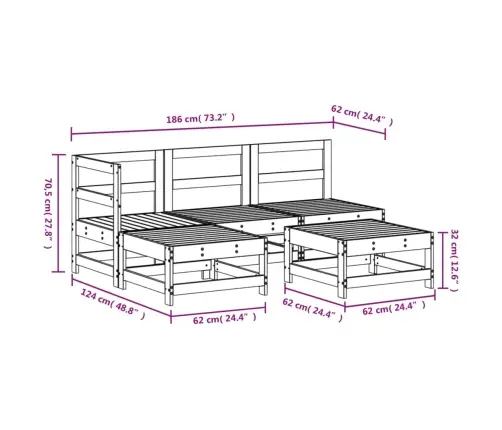 5-Osaline Aiamööbli Komplekt, Valge, Männipuit